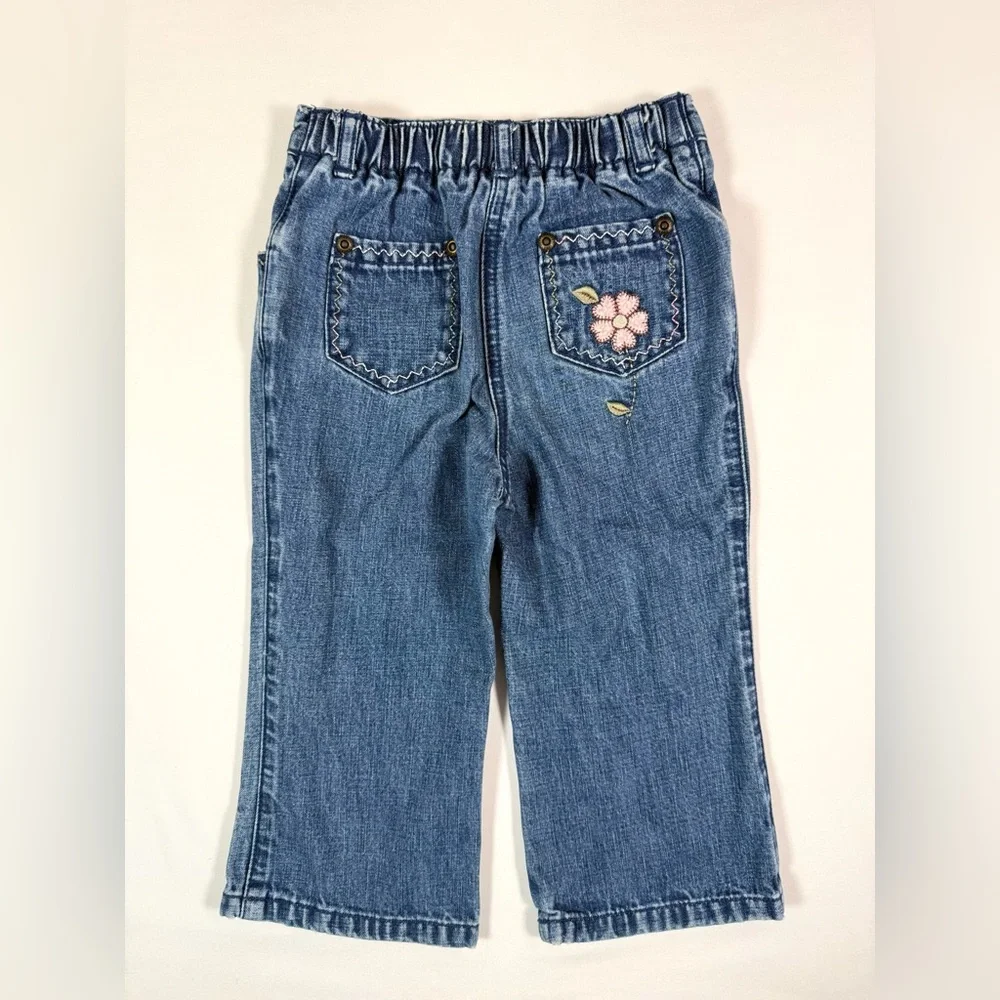 VINTAGE GYMBOREE Girls 2003 Floral Embroidered Denim‎ Jeans 18-24 M Cottagecore